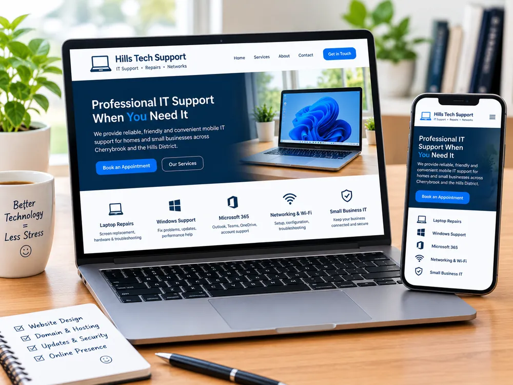 Website design shown on a laptop and a phone